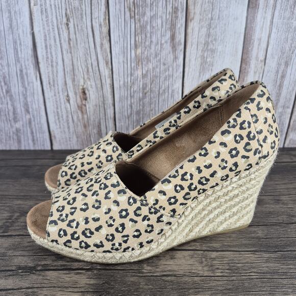 Toms Michelle Wedge Peep Toe Pump Women's Sz 10 Natural Cheetah (Worn Briefly) - Picture 1 of 9